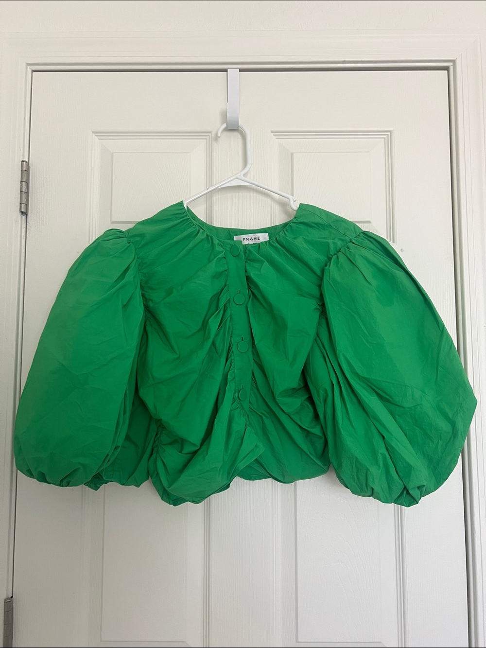 Frame Denim Green Puff Sleeve Blouse